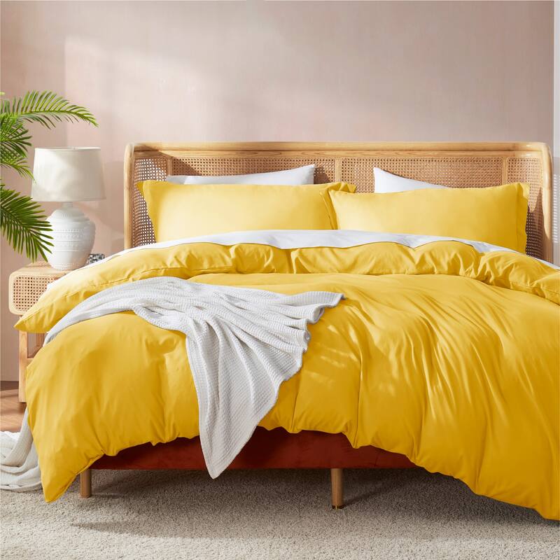 Nestl Ultra Soft Double Brushed Microfiber Duvet Cover Set with Button Closure - Yellow - King