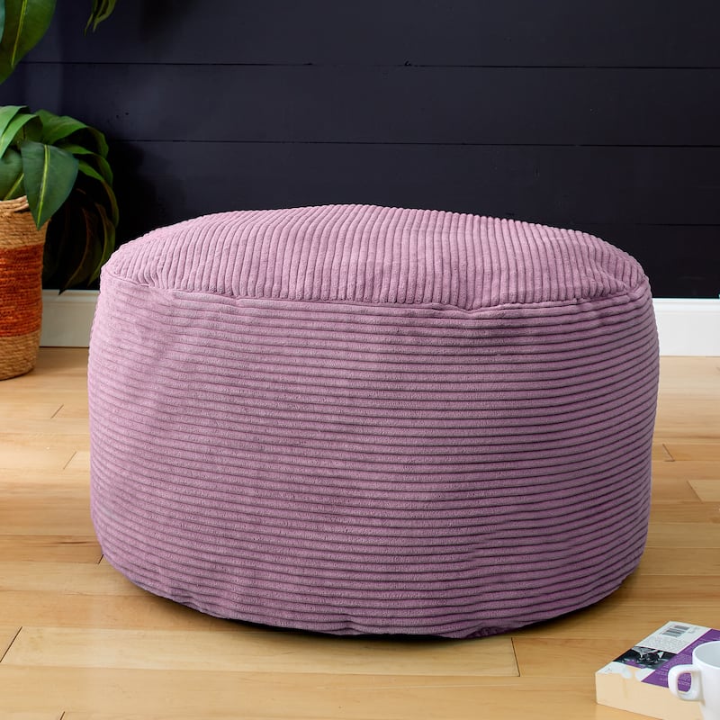 Sorra Home Indoor Corduroy Large Round Pouf/Ottoman - Barrett Purple
