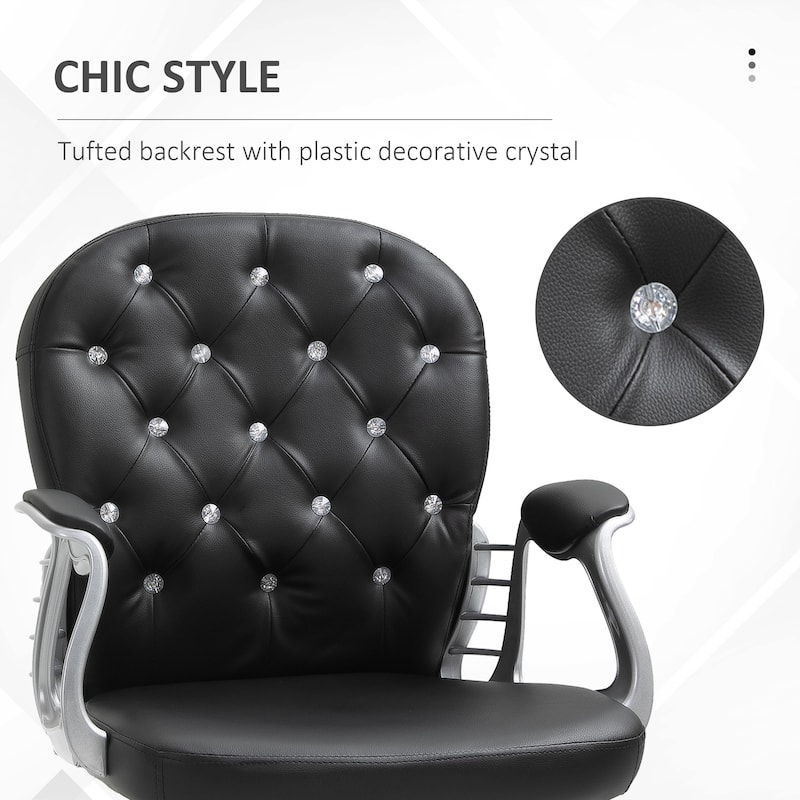 PU Leather Home Office Chair, Tufted Desk Chair with Padded Armrests, Swivel Vanity Chair with Adjustable Height
