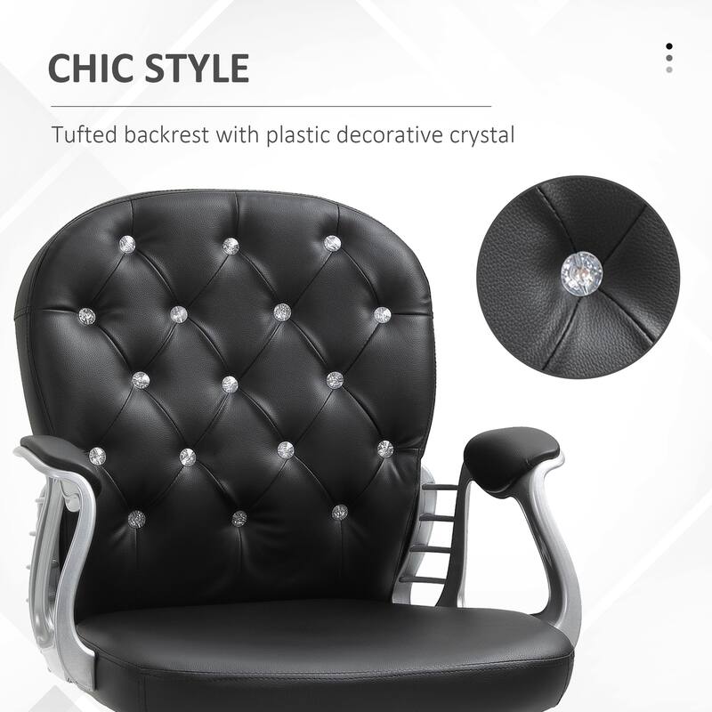 PU Leather Home Office Chair Button Tufted Desk Chair with Padded Armrests Adjustable Height and Swivel Wheels, for Office
