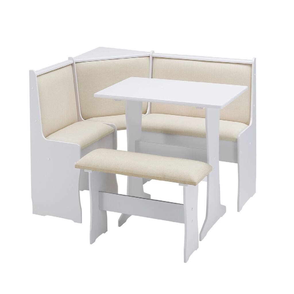 3 Piece Corner Nook Set with Fabric Seating, White