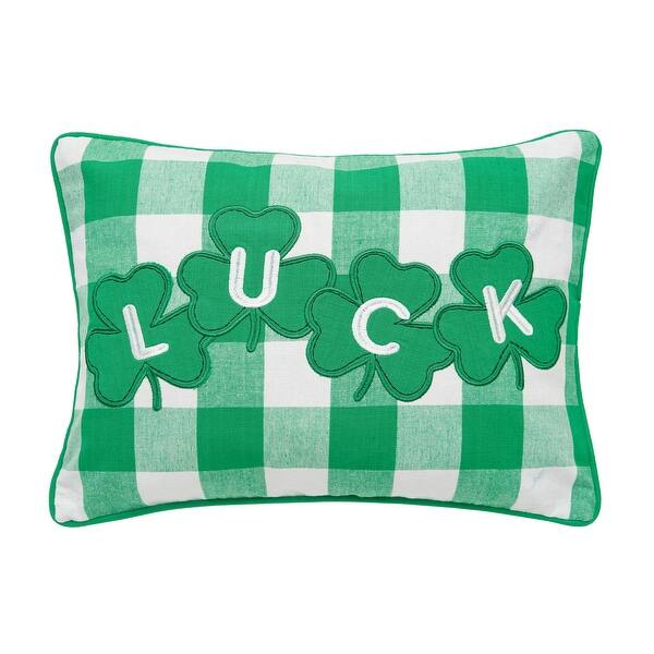 slide 2 of 2, 12" x 16" St. Patrick's Day Luck Clover Green and White Check Pillow