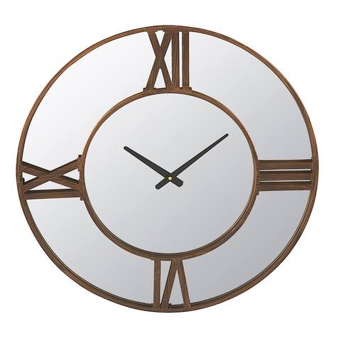Metal Wall Clock Mirror With Antiqued Bronze Finish Trim