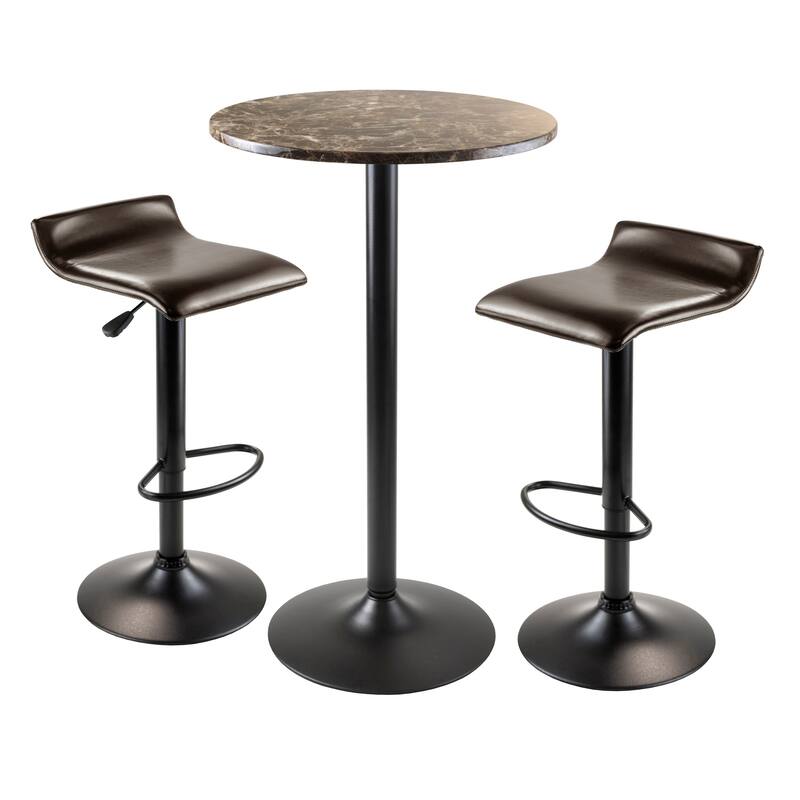 set of 3 brown cora round pub table and two swivel stool 39.75"