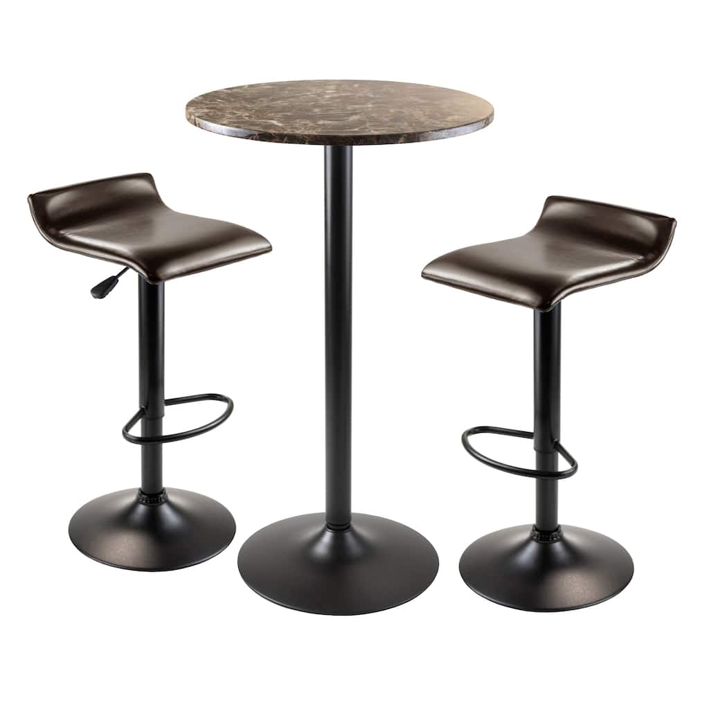 set of 3 brown cora round pub table and two swivel stool 39.75"