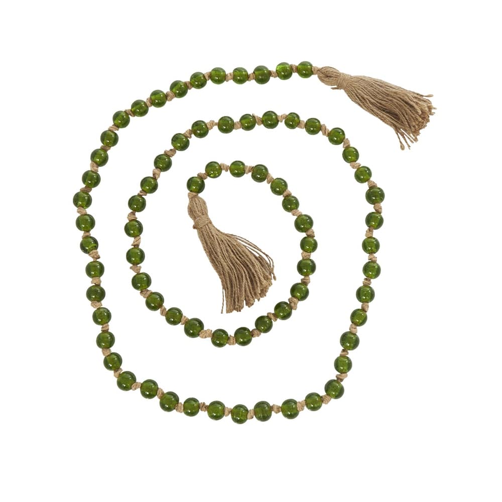 Glass Handmade Round Long Frosted Beaded Garland with Tassel with Knotted Brown Jute - Various Colors - Roche River Decor
