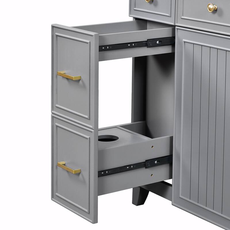 36" Bathroom Vanity with Ceramic Sink, Blue, Solid Wood Frame, Soft-Close Doors, Adjustable Shelves