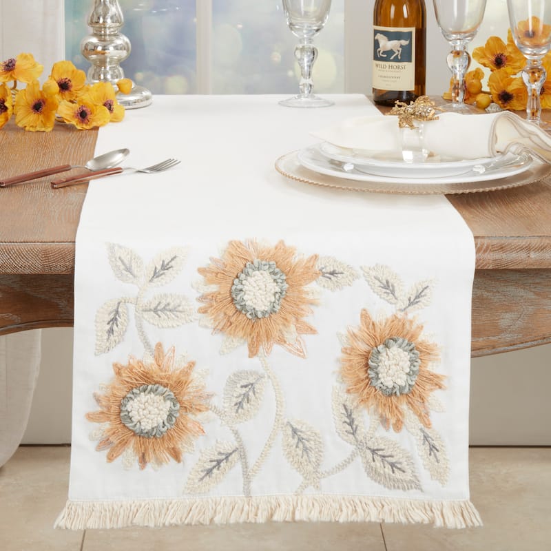 Enchanting Sunflower Embroidered Table Runner - 16"x72"