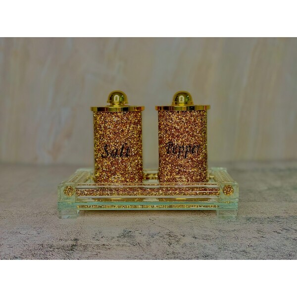 Ambrose Exquisite Salt Pepper Canisters with Tray in Gift Box