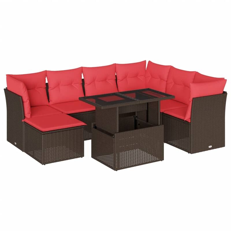 vidaXL Patio Sofa Set with Cushions Modular Outdoor Seating 8 Piece Poly Rattan - 24.4 x 24.4 x 27.2