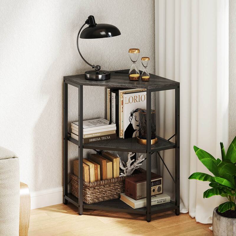 3-Tier Storage Rack Corner Printer Stand w/ Power Outlet