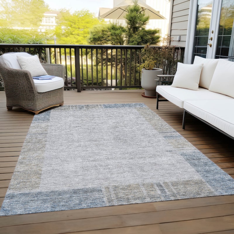 Machine Washable Indoor/ Outdoor Chantille Modern Border Rug