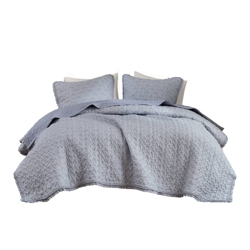 Madison ParK Linwood 3 Piece Ruffle Printed Quilt Set