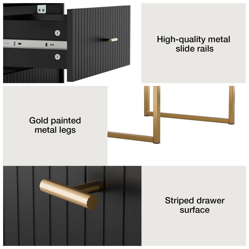 Nightstand Set of 2 with Metal Frame for Bedroom Living Room Bed Side Table