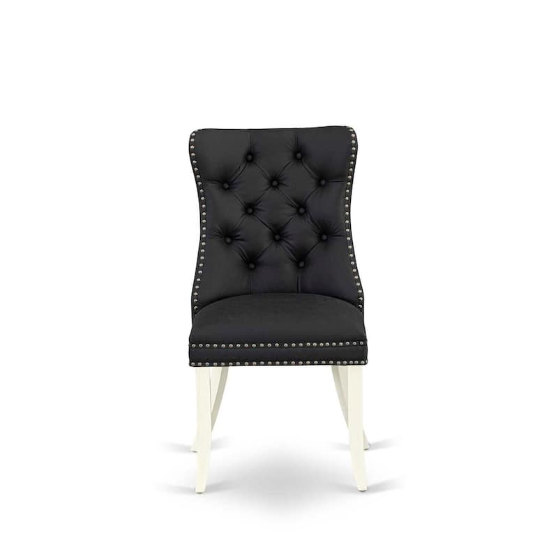 Parson Dining Chairs Set of 2 - Dark Gray Faux Leather Padded Chairs with Nailhead Trim