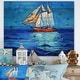 preview thumbnail 1 of 2, Designart 'Sailboat Arriving In Blue Sky' Traditional Print on Natural Pine Wood