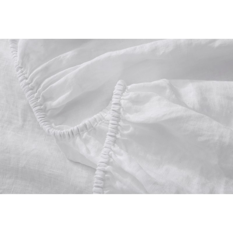 Highland Feather 100% Ultra Soft French Linen Fitted Sheet Set - 1 Fitted Sheet & 2 Pillowcases - King - White