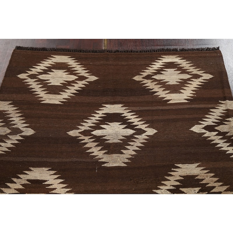 Natural Dye Tribal Geometric Kilim Oriental Area Rug Wool Flat-weave - 4'8" x 6'8"
