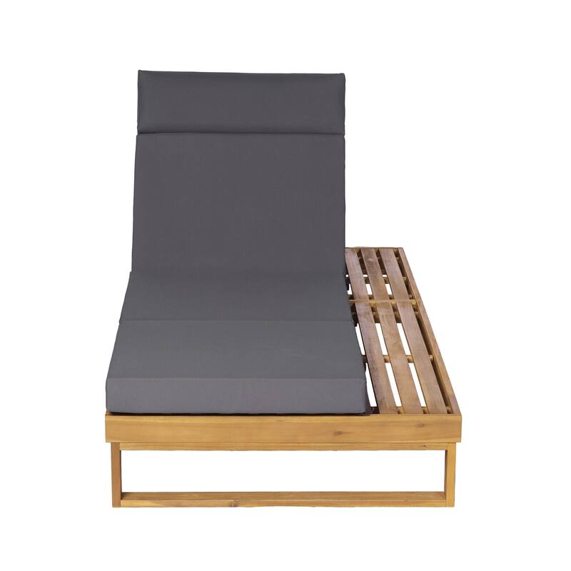 Christopher Knight Home - Modern Outdoor Acacia Wood Chaise Lounge with 4-Position Adjustable Backrest & 4-Fold Cushion