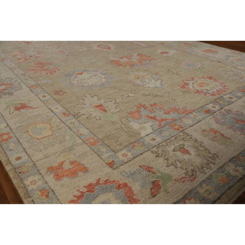 Hand Knotted Oriental 100% Wool Carpet Transitional All-Over Beige & Ivories Oushak Area Rug - 9' 0'' X 5' 10''