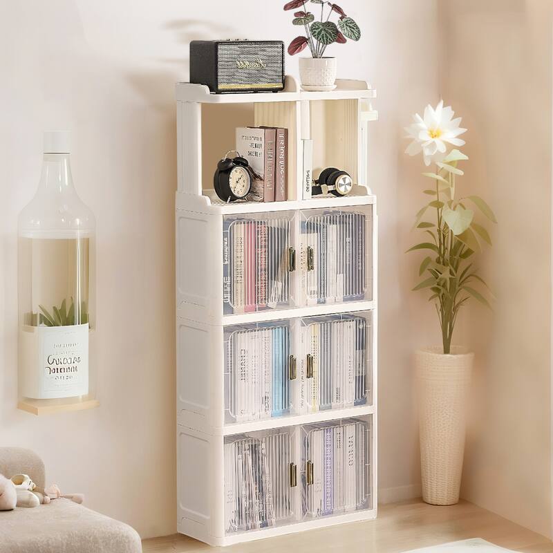 Javlergo Plastic Bookcase Floor Storage Cabinet Multi-Function Bathroom Storage cabinet Storage Shelf Kitchen Storage Cabinets - Beige