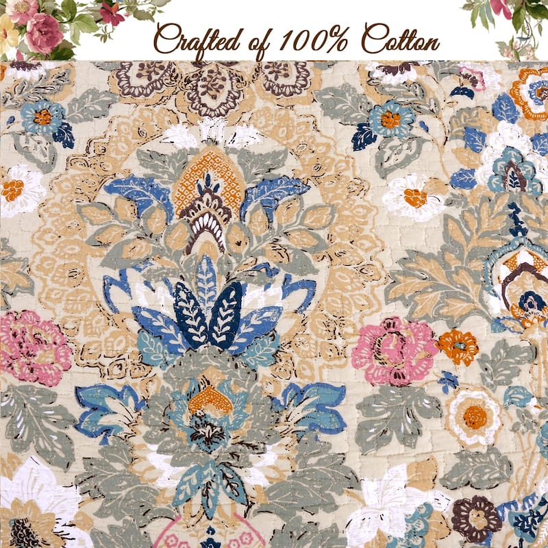 Cozy Line Florabella Cotton Golden Floral 3-pc. Reversible Quilt Bedding Set