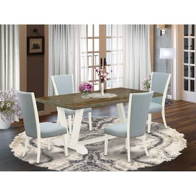 HomeStock 5-Piece Distressed Jacobean Finish Solid Wood Top Dining table with 4-Chairs