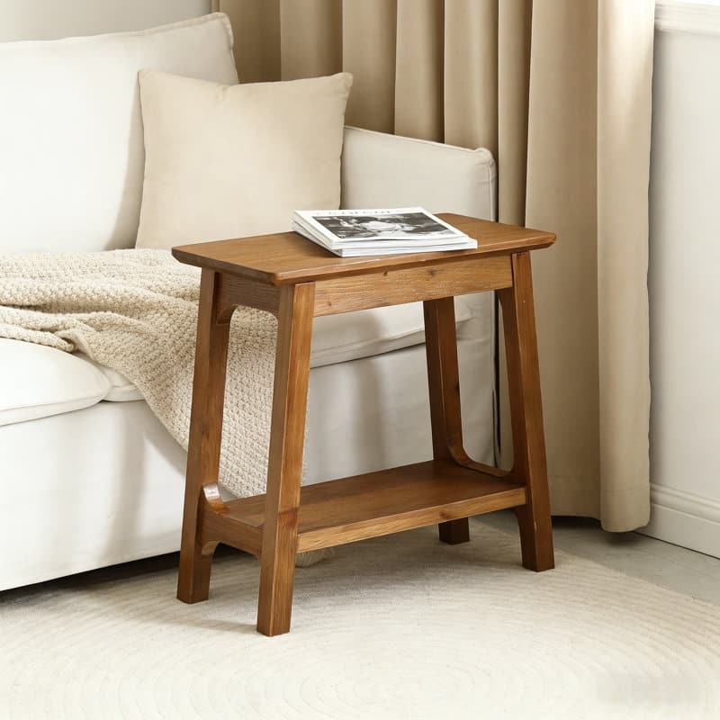 2-Tier Solid Wood End Table, Side Table for Living Room, Bedroom