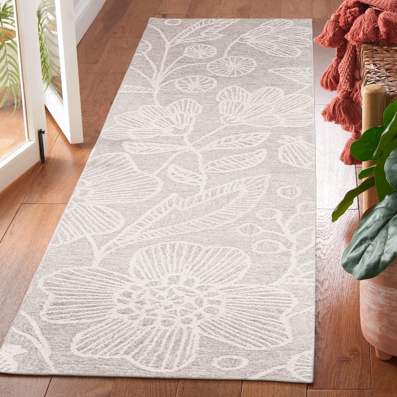 SAFAVIEH Handmade Jardin Mevlija Floral Wool Rug - 2'3" x 8' Runner - Natural/Ivory - Runner