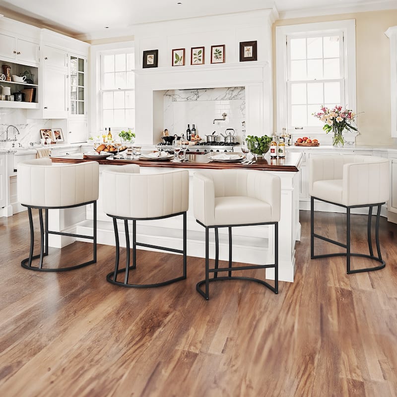 Modern 26.in Counter Height Stool Low Back Upholstered/PU Leather Barrel Bar Stool with Metal Frame