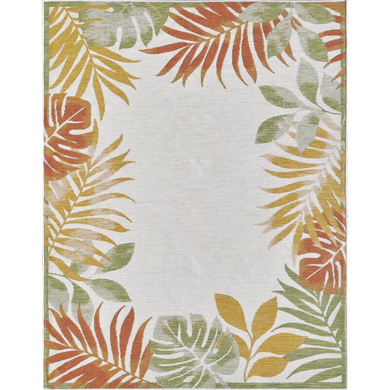Domani Novarro Tropical Border of Palms Reversible Indoor / Outdoor Area Rug - 6'7" x 9'