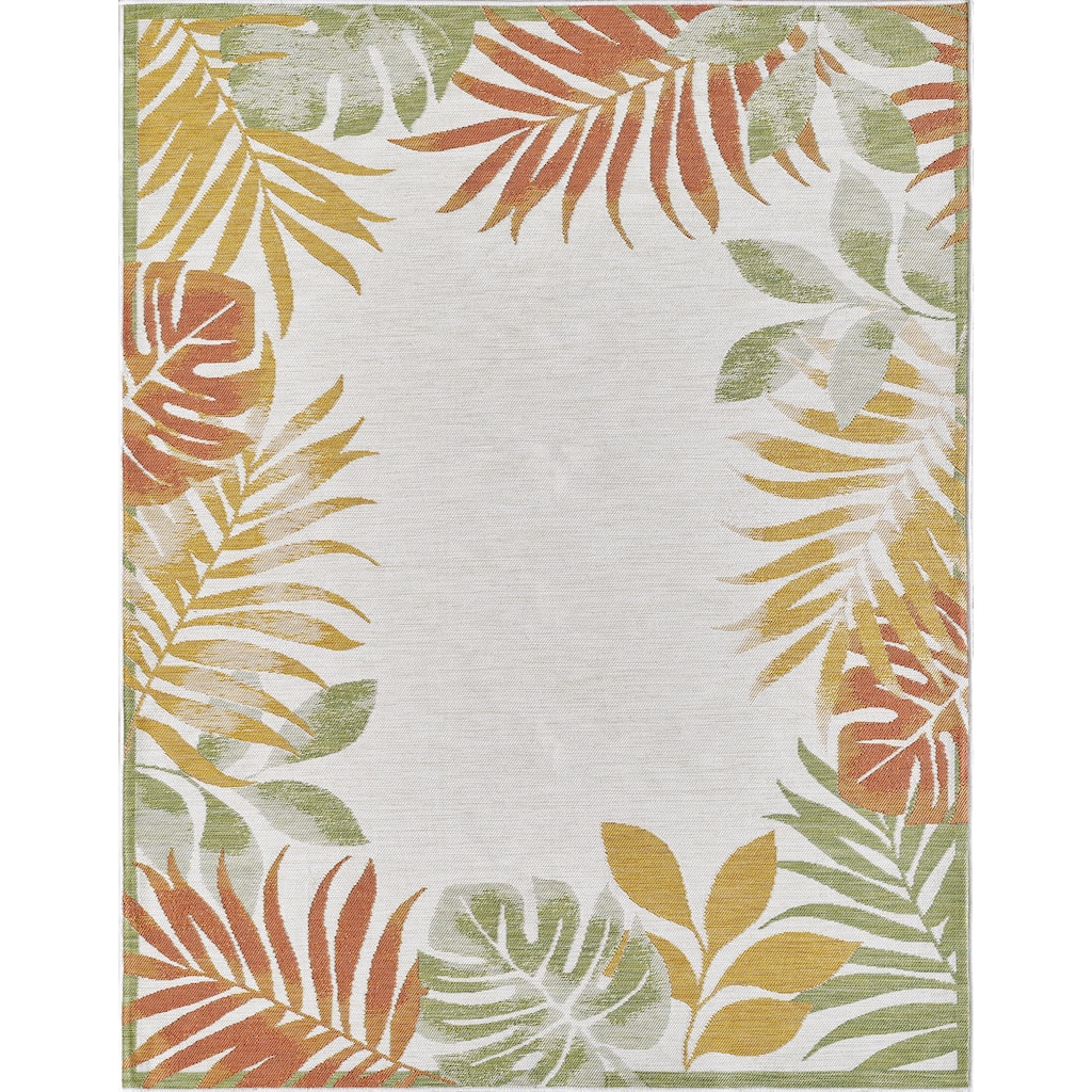 Domani Novarro Tropical Border of Palms Reversible Indoor / Outdoor Area Rug