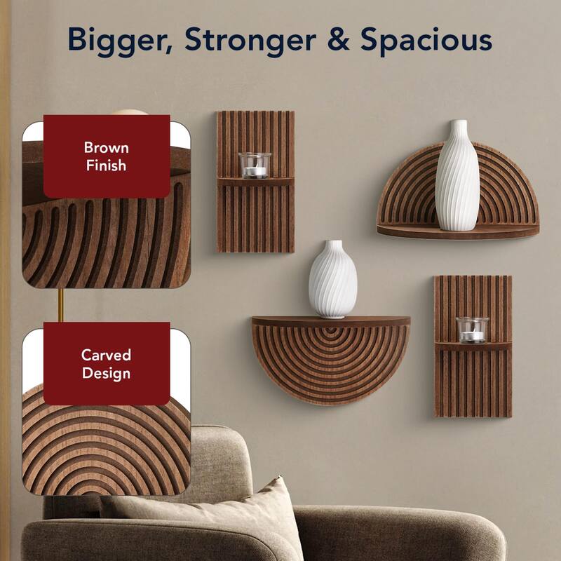 American Art Decor Half Circles Meet Right Angles 4-Piece Shelf Set - 10" x 5.5", 6.25" x 11.75" - N/A