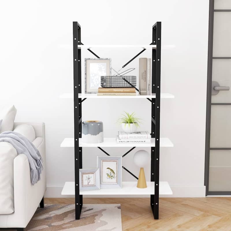 vidaXL 4-Tier Book Cabinet Black 31.5"x11.8"x55.1" Solid Pine Wood