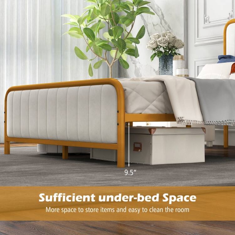 Upholstered Gold Platform Bed Frame with Velvet Headboard
