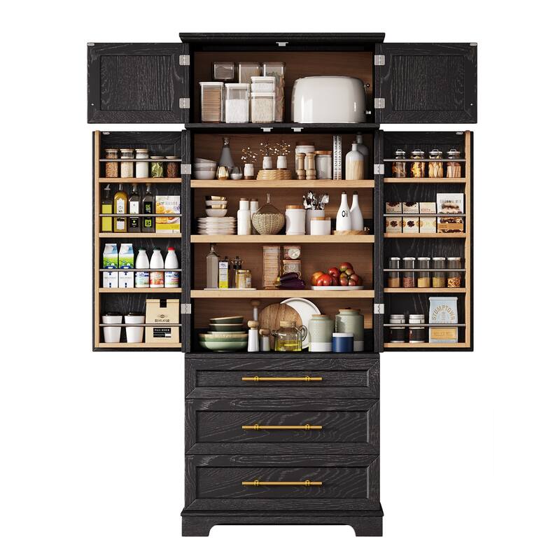 Roomfitters 78" Tall Farmhouse Kitchen Pantry Cabinet with 8 Door Shelves & 3 Large Drawers