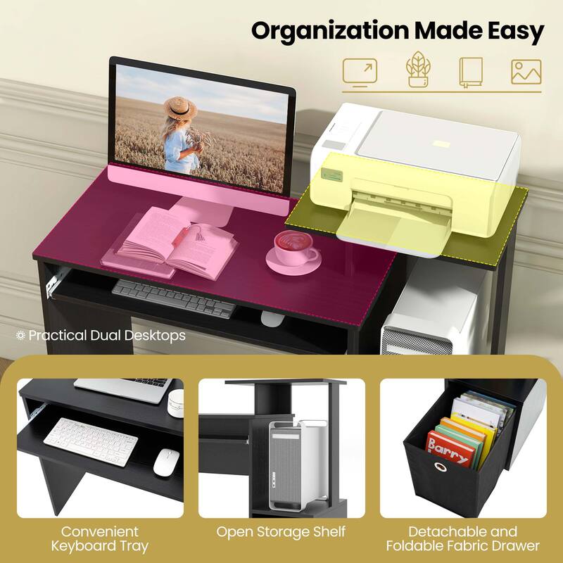 Costway Home Office Computer Desk Space-saving Study Writing Desk with - See Details