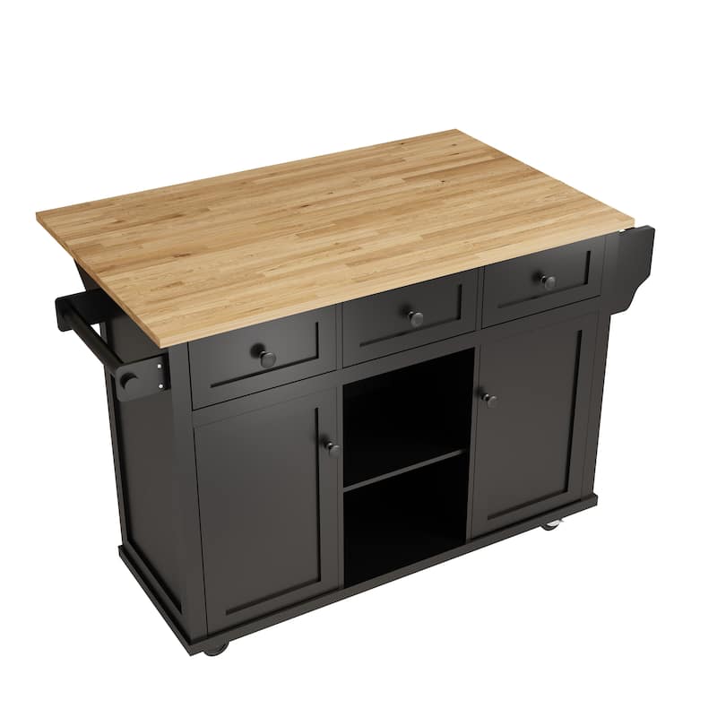 Kitchen Cart with Rubber wood Drop-Leaf Countertop