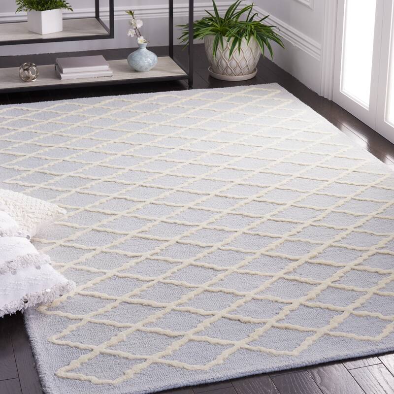 SAFAVIEH, Handmade Cambridge Reny Modern Moroccan Wool Rug - 9' x 12' - Light Blue/Ivory