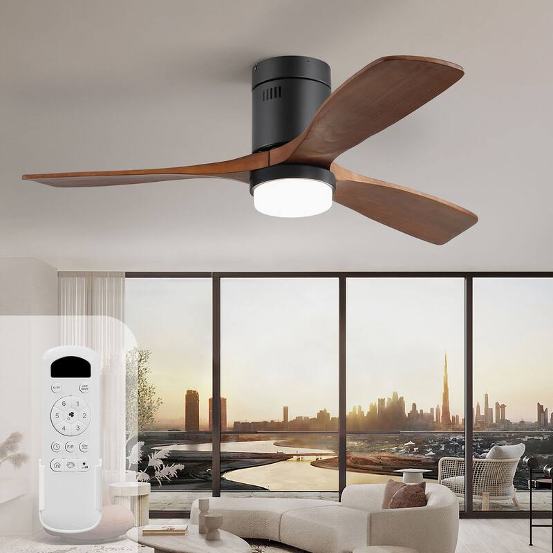Sofucor 52"Solid Wood Modern,Farmhouse Indoor Ceiling Fan Chandelier with Remote,Adjustable light,Smart Optional