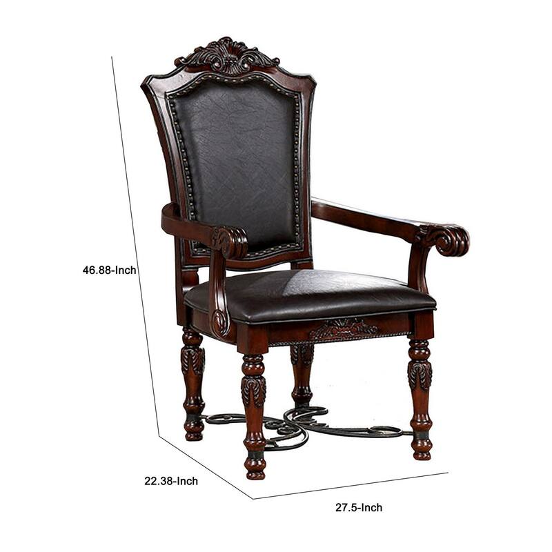 Albi 28 Inch Carved Dining Armchair, Set of 2, Black Faux Leather