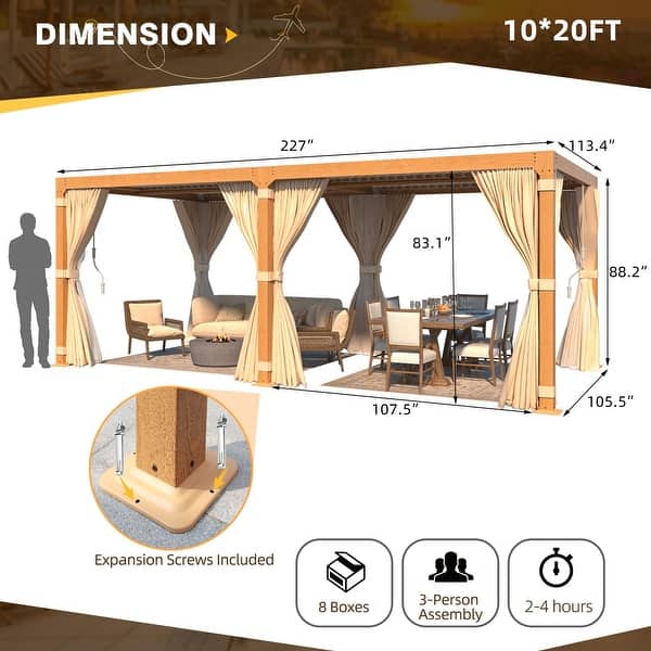 dimension image slide 13 of 30, EROMMY Outdoor Louvered Pergola Gazebo with Adjustable Aluminum Rainproof Roof