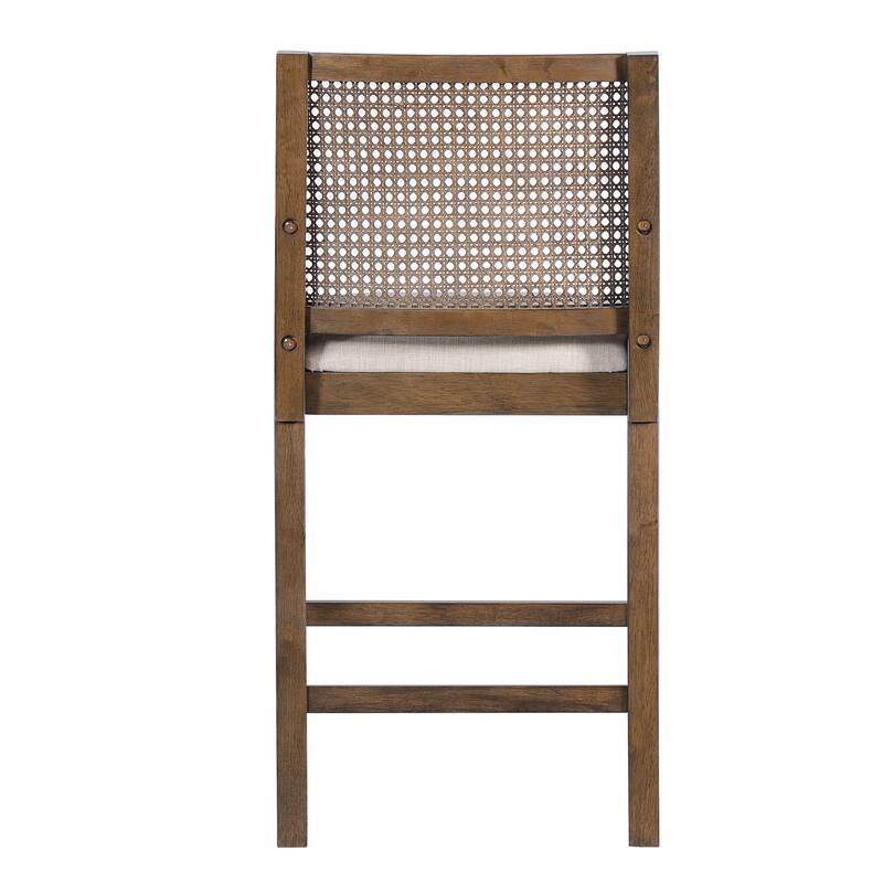 Christopher Knight Home - French Country Wood & Rattan Counter Stools with Upholstered Seat and Arms - Set of 2