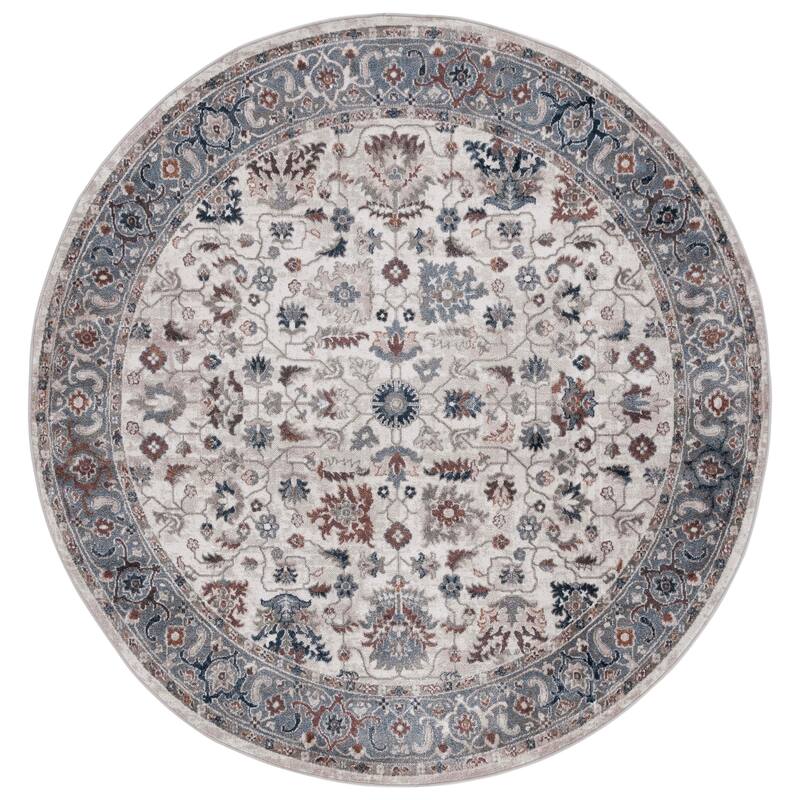 SAFAVIEH Bayside Machine Washable Boel Oriental Rug - 6'7" Round - Grey/Blue