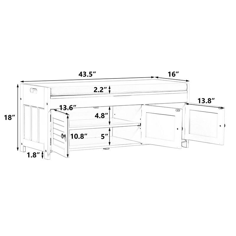 43.5" Storage Bench With Linen Blend Cushion