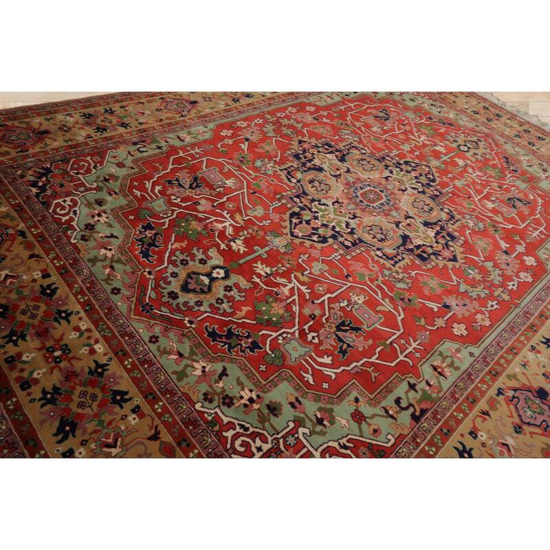 9x12 Hand Knotted New Zewland Wool Coral Heriz Traditional Rug - 9' x 12'