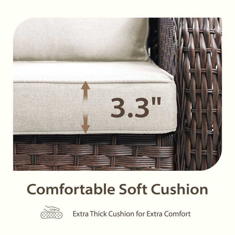 Cavira 5-Piece Outdoor Patio Brown Wicker Conversation Set with Olefin Cushions