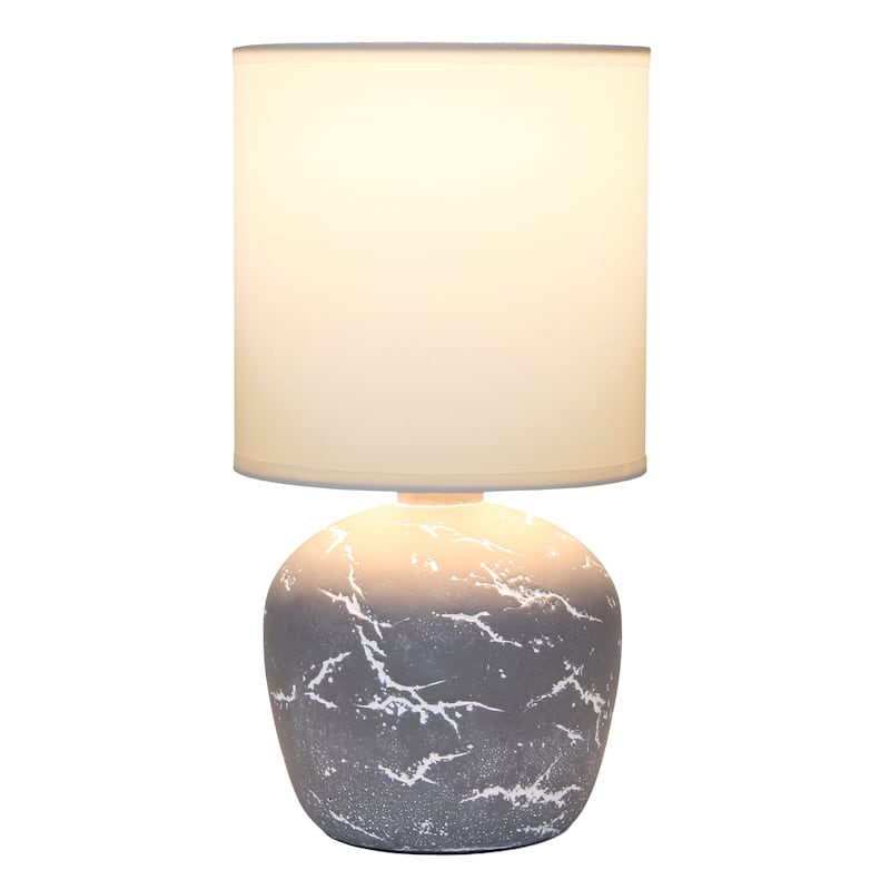 Marble Inspired Ceramic Table Lamp with White Fabric Drum Shade Modern Compact Accent Lighting Multiple Colors