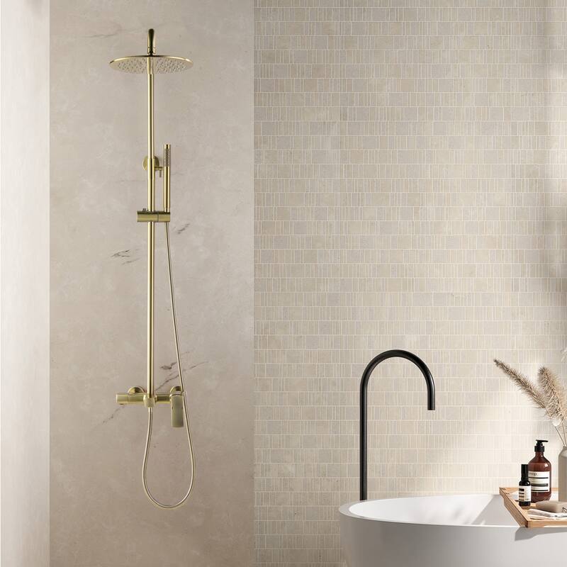 47"H Solid Brass Wall-Mounted Exposed Shower System with Tub Spout (Valve Included)