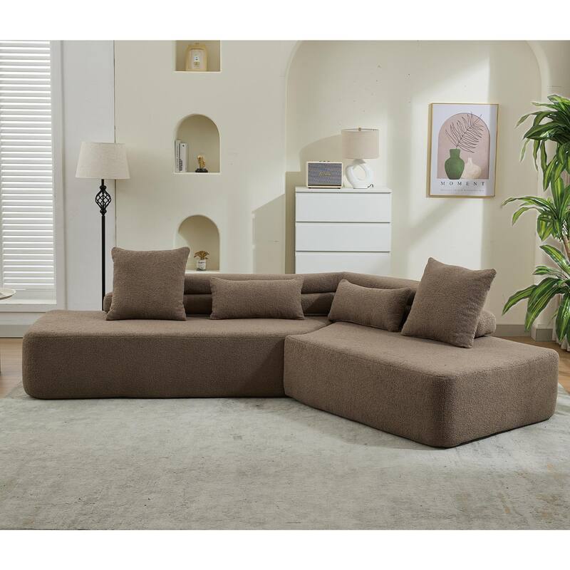 128" Cloud Sectional Sofa, Fabric Upholstered Couch with Deep Seat, Modern Couches No Assembly for Apartment Living Room